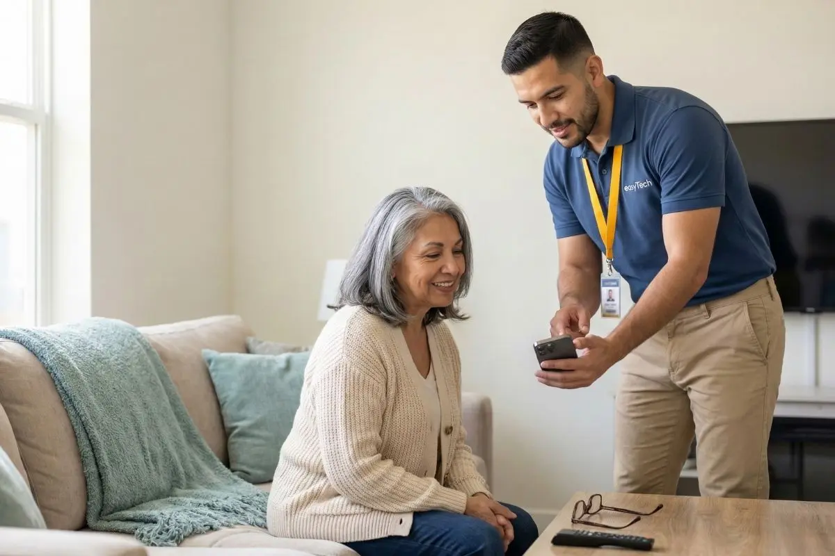 easyTech Durham technician helping a customer with their phone at home